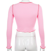 Cute Pink Cherry Fruit Embroidery Crop Top Long Sleeve Shirt T-shirt Causal Tee Summer E-Girl Kawaii Korean Japanese Harajuku Streetwear - Thumbnail 7