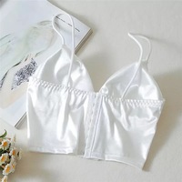 Cute Black White Shiny Silk Crop Top Sleeveless Shirt Tank Spaghetti Strap Blouse Summer Club Party E-Girl Kawaii Korean Japanese Harajuku Streetwear - Thumbnail 3