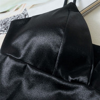 Cute Black White Shiny Silk Crop Top Sleeveless Shirt Tank Spaghetti Strap Blouse Summer Club Party E-Girl Kawaii Korean Japanese Harajuku Streetwear - Thumbnail 7