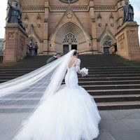 Trumpet/Mermaid V-neck Tulle Lace 3/4 Sleeves Court Train Wedding Dresses - Thumbnail 1