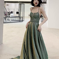 Simple A ling long backless prom dress green evening dress - Thumbnail 1