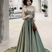 Simple A ling long backless prom dress green evening dress - Thumbnail 2