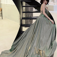 Simple A ling long backless prom dress green evening dress - Thumbnail 5