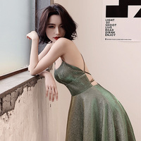 Simple A ling long backless prom dress green evening dress - Thumbnail 6