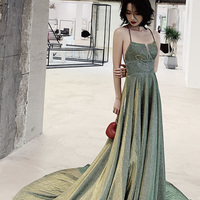 Simple A ling long backless prom dress green evening dress - Thumbnail 7