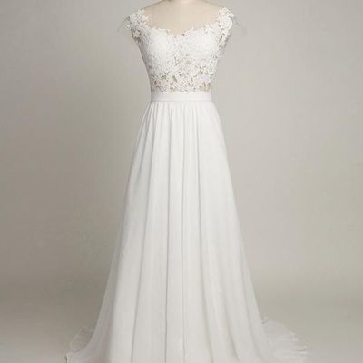 Elegant beach wedding dresses,cap sleeves back v lace wedding dress,cheap bridal gowns,188 - Thumbnail 5