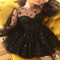 Elegant Tulle Mesh Sleeve Stars Tulle Party Dress,Homecoming Dresses,193 - Thumbnail 1