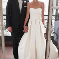 White A Line Court Train Curve Neck Sleeveless Wedding Gown,Cheap Wedding Dress,204 - Thumbnail 1