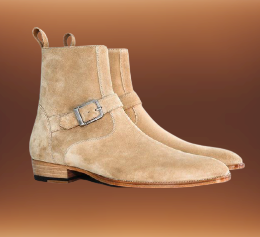 Handmade Mens Beige color suede side 