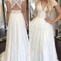Charming V-neck Wedding Dresses,Cap Sleeves Backless Bridal Gowns,Simple A-line Lace Wedding Gowns,907 - Thumbnail 2