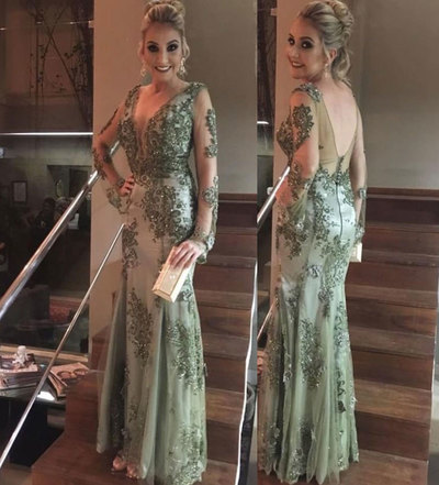 V Neck Prom Dresses with Appliques