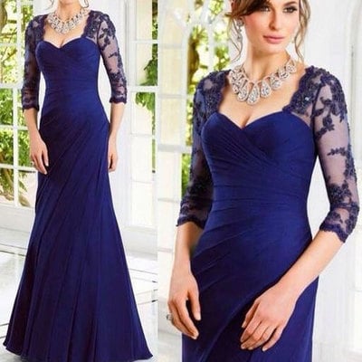 Royal blue mother of the bride dresses with sleeves - Thumbnail 3