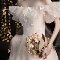 Champagne tulle long prom dress evening dress - Thumbnail 2