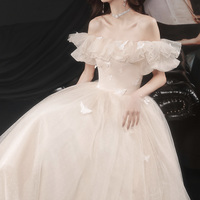 Champagne tulle long prom dress evening dress - Thumbnail 4