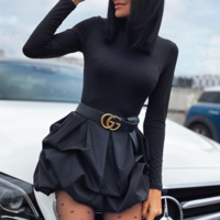 Solid Color Long Sleeve Mini Dress - Thumbnail 1