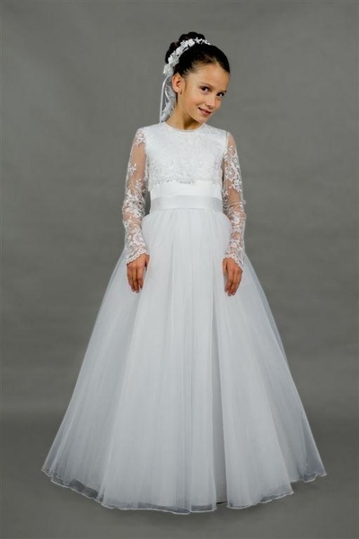 White Ivory Lace Long Sleeve First Communion Dresses for Girls Floor length Vestidos de Primera Comunion Casamento,206