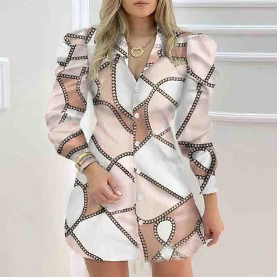 Fashion sexy chain print shirt dress - Thumbnail 4