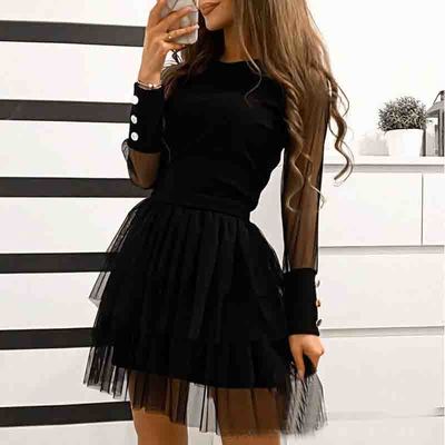 Casual Black Mesh Splicing Dress
