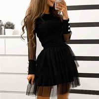 Casual Black Mesh Splicing Dress - Thumbnail 1
