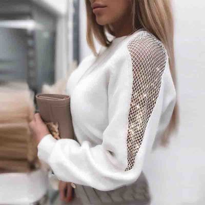 Casual solid white long-sleeved knitted top