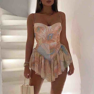 Irregular Printed Sling Sleeveless Dress