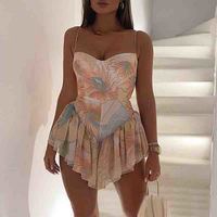 Irregular Printed Sling Sleeveless Dress - Thumbnail 1