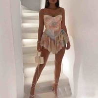 Irregular Printed Sling Sleeveless Dress - Thumbnail 2