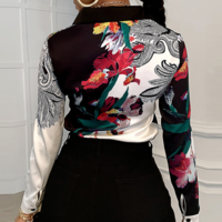 White Lapel Casual Cardigan Printed Shirt Top - Thumbnail 2