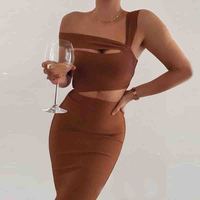 Sexy Sleeveless One-Shoulder Dress - Thumbnail 2