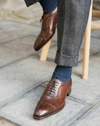 Handmade Brown Latest Design Shoes For Men, Captoe Lace Up Shoes