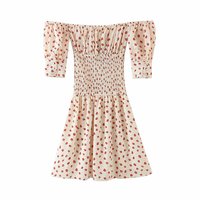Retro Printing One Word Collar Short Sleeve Dress - Thumbnail 2
