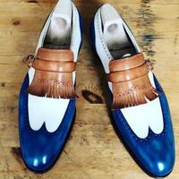 Handmade Monk Strap Weekend Wear White Leather Sunday Shoes - Thumbnail 1