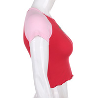 Cute Strawberry Embroidery Patchwork Short Sleeve Shirt Crop Top T-shirt Tee Casual Summer E-Girl Kawaii Korean Japanese Harajuku Streetwear - Thumbnail 3