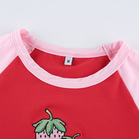 Cute Strawberry Embroidery Patchwork Short Sleeve Shirt Crop Top T-shirt Tee Casual Summer E-Girl Kawaii Korean Japanese Harajuku Streetwear - Thumbnail 5