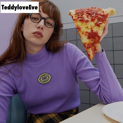 Cute purple knit long sleeve shirt turtleneck sweatshirt t-shirt top autumn e-girl kawaii korean japanese harajuku streetwear - Thumbnail 4