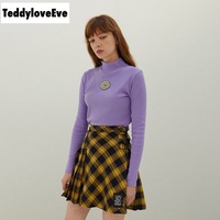 Cute Purple Knit Long Sleeve Shirt Turtleneck Sweatshirt T-shirt Top Autumn E-Girl Kawaii Korean Japanese Harajuku Streetwear - Thumbnail 3