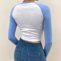 Cute Color Contrast Patchwork Crop Top Long Sleeve Shirt TeeT-shirt Casual Autumn E-Girl Kawaii Korean Japanese Harajuku Streetwear - Thumbnail 8