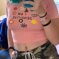 Cute Sensitive Pink Flower Embroidery Sexy Crop Top Short Sleeve Shirt Tee T-shirt Summer Casual E-Girl Kawaii Korean Japanese Harajuku Streetwear - Thumbnail 2