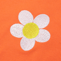 Cute Orange Flower Embroidery Sexy Crop Top Long Sleeve Shirt Tee T-shirt Autumn Casual E-Girl Kawaii Korean Japanese Harajuku Streetwear - Thumbnail 2