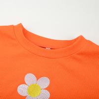 Cute Orange Flower Embroidery Sexy Crop Top Long Sleeve Shirt Tee T-shirt Autumn Casual E-Girl Kawaii Korean Japanese Harajuku Streetwear - Thumbnail 3