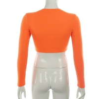 Cute Orange Flower Embroidery Sexy Crop Top Long Sleeve Shirt Tee T-shirt Autumn Casual E-Girl Kawaii Korean Japanese Harajuku Streetwear - Thumbnail 6