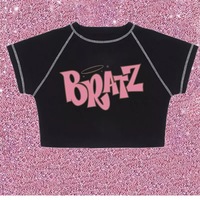 Cute Black Bratz Cartoon Vintage Sexy Crop Top Short Sleeve Shirt Tee T-shirt Summer Casual E-Girl Kawaii Korean Japanese Harajuku Streetwear - Thumbnail 5