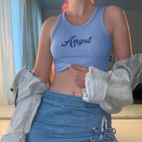Cute Angel Letter Embroidery Sexy Crop Top Tank Sleeveless Shirt Tee T-shirt Summer Casual E-Girl Kawaii Korean Japanese Harajuku Streetwear - Thumbnail 5