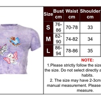 Cute Cat Butterfly Print Purple Sexy Crop Top Tank Short Sleeve Shirt Tee T-shirt Summer Casual E-Girl Kawaii Korean Japanese Harajuku Streetwear - Thumbnail 2