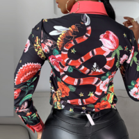 Butterfly Print Star Red-Trimmed Lapel Long-Sleeved Shirt - Thumbnail 2