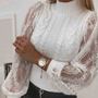 Solid Color Long-Sleeved White Lace Sweater-1