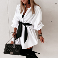 Casual Cardigan Long Sleeve Shirt Dress - Thumbnail 1