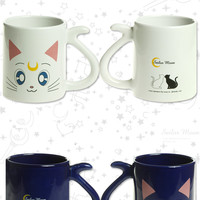 Harajuku Sailor Moon Cat Couple Pair Luna Ceramic Water Cup Mug (Two) - Thumbnail 4