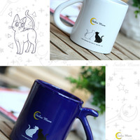 Harajuku Sailor Moon Cat Couple Pair Luna Ceramic Water Cup Mug (Two) - Thumbnail 6