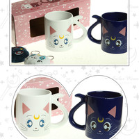 Harajuku Sailor Moon Cat Couple Pair Luna Ceramic Water Cup Mug (Two) - Thumbnail 7
